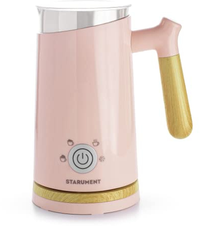 Starument Electric Milk Frother - Automatic Foamer & Heater for Coffee, Latte, Cappuccino, Other Creamy Drinks 4 Settings Cold Foam, Airy Dense Foam Warm Easy to Use, Pink, 8x4x5 inches (MS-MF)
