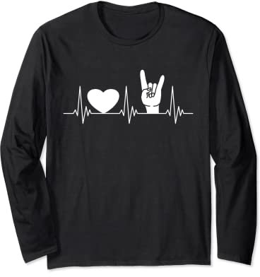 Pommesgabel Hand Herzschlag Herz Design Heavy Metal Zeichen Langarmshirt