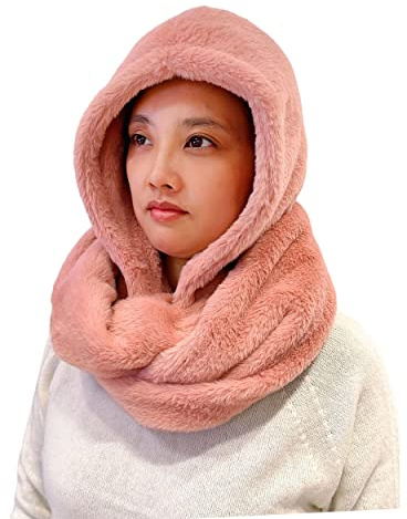 Lina & Lily Bufanda infinita con capucha de piel sintética mujer invierno (Rosa Claro)