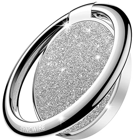 Syncwire Cell Phone Ring Holder Stand, Bling Bling Finger Ring Kickstand 360° Rotation Sparkle Phone Grip for Magnetic Car Mount Compatible with iPhone,Samsung,Pixel, All Smartphones - Glitter Silver