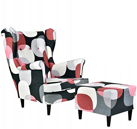 Family Meble Ohrensessel mit Hocker, Modell Print, Skandinavisch, Relaxsessel aus Webstoff, Loungesessel, Ohrensessel mit Hocker, Bequemer Sessel, Für Wohnzimmer, Esszimmer, Schlafzimmer, GABO 8