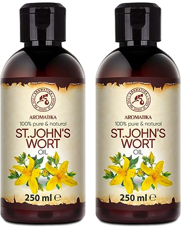 Hierba de San Juan 2x250ml - Hypericum Perforatum - 100% Puro Aceite de Hipérico - Aceite de Hierba de San Juan para Cuidado Cuerpo - Cabello - Piel - Masaje
