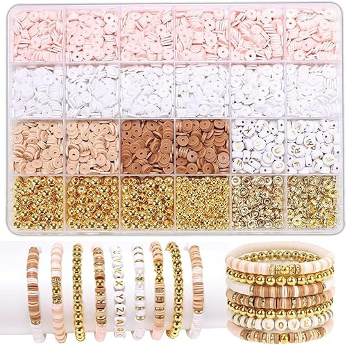 2098 stycken platta pärlor för armband – 6 mm Heishi av polymerton – gör-det-själv-set för smycken, halsband, örhänge