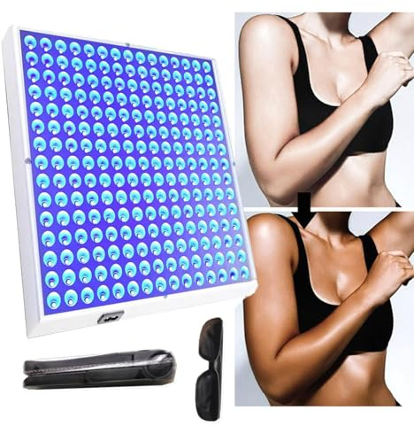 Home Ta-n-ning Lamp with Eye Mask & Bracket, 460nm Full Blue Light Home Sunbathing Ta-n-ning Lamp, Face and Body Sunlamp, with 225pcs LEDs, 15W/45W Bronze Skin Self Ta-n-ning Device,45W