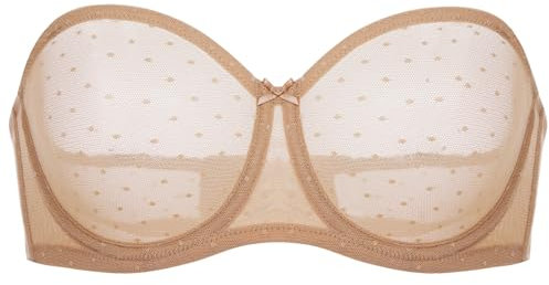 DOBREVA Women's Strapless Bra See Through Sheer Underwired Bras Unlined Plus Size Natural 40E