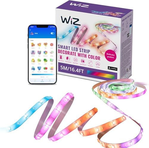 WiZ Connected 16.4 ft LED Light Strip For Your Smart Home, Flowing Multicolor LED Lights, Color-Changing RGBIC Lighting, Cuttable, Voice/App Control, Works with Google Home, Alexa and HomeKit