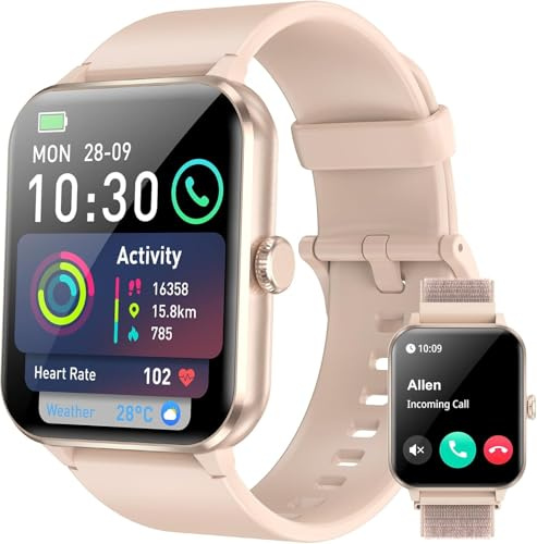 Smartwatch Herren Damen mit Telefonfunktion,1.85'' HD Smart Watch, 100+ Sportmodi Fitness Tracker mit 24/7 Herzfrequenz SpO2 Schlafmonitor Schrittzähler, IP68 Wasserdicht für IOS Android, 2 Armbänders