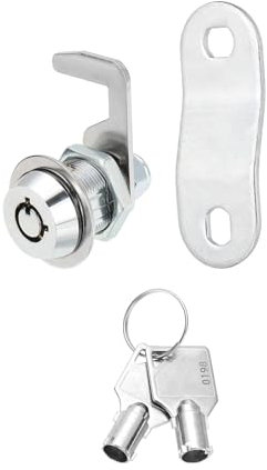 PATIKIL 5/8 Inch Cabinet Locks with Iron Key, 1 Pack Cam Replacement Lock Cylinder Toolbox Lock Keyed Alike for RV Drawer Storage Cart Mailbox Compartment Door Tool Lock, Silver