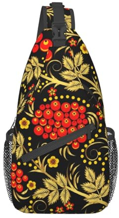 Crossbody väskor traditionell rysk Khokhlom tranbär axelväska sport crossbody mångsidig bröstväska för sport, vandring, gym, Crossbody väska 1011, 9x19x39cm