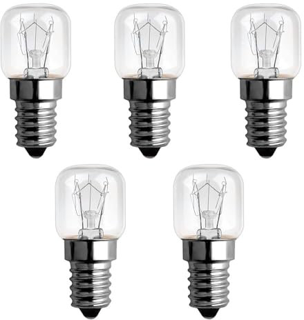 Blakapoo T20 E14 Lampadina Frigorifero Bianco Caldo 2700K, SES E14 Lampadine Forno 300 Gradi, Lampada di Sale Dimmerabile 220-240V per Macchina da cucire, Frigo, Microonde, 5 pezzi