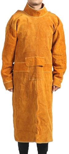 DSQIANG Cowhide Schweißen Schweißer Schürzen, Lange Heavy Duty Schweißen Schürze, Flamme & Verschleiß Resistent Anti-Verbrühungen Mantel Mit Ärmeln Für Die Meisten Männer/Frauen(90CM)