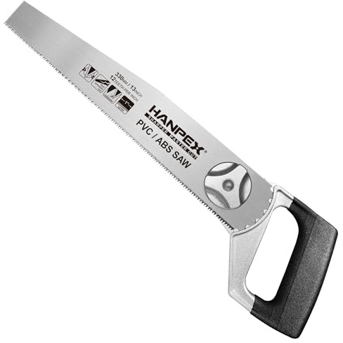 Hanpex Robuste Rohrsäge, 33 cm, verstellbarer Winkel, Handsäge für PVC, ABS, Holz, Trockenbau und Kunststoff, kompaktes Design für enge Räume, Gartenarbeit, Trimmen und Allzweckschneiden
