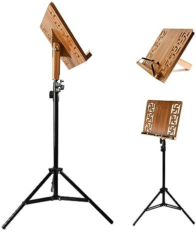 ERSINIAN Notenständer Abnehmbar, Dirigenten-Notenständer aus Bambus, Orchester-Notenständer aus Holz, Schreibtisch-Buchständer, Leseständer, 270°-Flip-Design, Anhebbar, Stativbasis