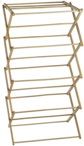 HOME BLEND® 4 Tier Bamboo Wooden Clothes Airer – Natural Folding Laundry Dryer Rack – Traditional Concertina Design – Free Standing Indoor Towel & Clothing Drying Rack – Foldable Horse Airier for Home