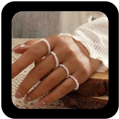 Enautoabs 4 Pezzi Regolabile Perla Perline Anello Delicato Perla Bianca Anello Aperto Perle Perline Anelli Impilabili Gioielli Per Le Donne