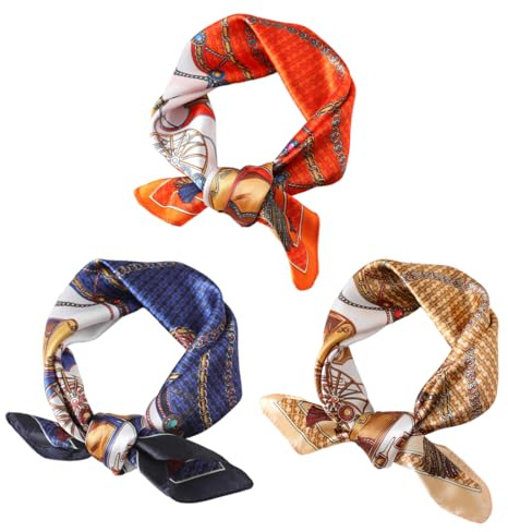 OUDQFCJ Pañuelo Satén Cuadrados Grandes (3 piezas) Bandana Mujer, Pañuelos Seda Pelo Accesorios Estampado Clásico