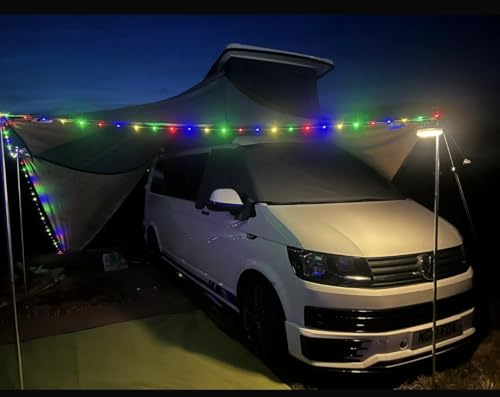 online-leds 10M Solar Powered LED Flagpole Lights/Camping/Awning String Lights Portable Stowable RGB+WW Caravan Flagpole Lights