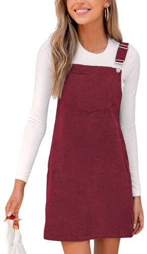 CUPSHE Femme Corduroy Latzkleid Sans Manches Automne Col en Carré Bretelles Boutons Robes de Loisirs avec Poches Mini Robe, rouge, M