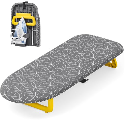 KINGRACK Klappbares Tisch Bügelbrett, Kleines Bügelbretter Faltbares, Tragbare Kompakte Bügelbretter mit Bügeleisenhalter & Aufhängeseil, 31 x 80 cm, Grau