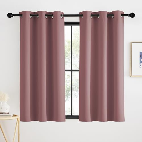 KGORGE Korta gardiner, fönster med öljetter, barnrum, 2 stycken, 120 x 90 cm (H x B), termogardiner, köldskydd, vinter, fönstergardiner, moderna gardiner, ogenomskinlig bistrogardin sovrum, gammalrosa