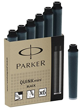 Parker Mini Fountain Pen Ink Refill Cartridges | Black QUINK Ink | 6 Count