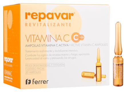 Repavar Revitalizante - Vitamina C Activa para el Cuidado Facial - Previene el Envejecimiento - Tratamiento Reafirmante y Revitalizante Intensivo - 20 Ampollas de 1 ml