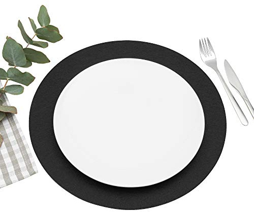 FILU Platzsets aus Filz 4er-Pack Schwarz rund (Farbe und Form wählbar) 35 cm Durchmesser