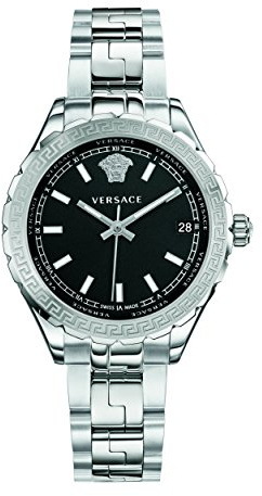 Versace Damen Analog Schweizer Quarzuhr mit Edelstahlarmband und schwarzem Zifferblatt Hellenyium V12020015