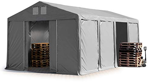 TOOLPORT Lagerzelt Industriezelt 5x8 m Zelthalle mit 3m Seitenhöhe PVC Plane 850 N grau wasserdicht Ganzjahreszelt mit Schiebetor