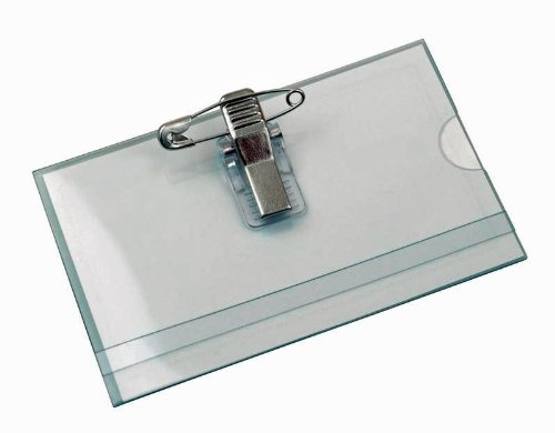 FALAMBI 100 x Namensschilder/Kartenhalter mit Einleger + Clip + Nadel, 90 x 56 mm, zusätzl. 3 Selbstklebende Nadelclipse