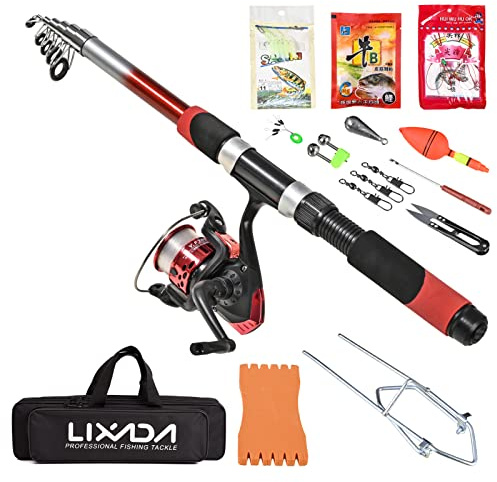Lixada Fishing Rod Reel Set Telescopic Fishing Rod Reel Combo Kit with Fishing Rod Fishing Reel Fishing Lures Hooks Bag Necessary Fishing Accessories