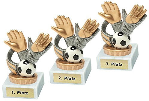RaRu 3 Fussball-Pokale (Torwart) mit Wunschgravur und Resin-Klebefiguren