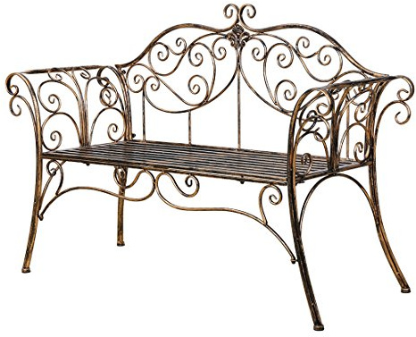 Gartenbank Metall Sitzbank mit Rückenlehne & Armlehne Eisenbank für 2-3 Sitzer Ruhebank Retro-Stil Bank für Garten Park Balkon (Bronze)