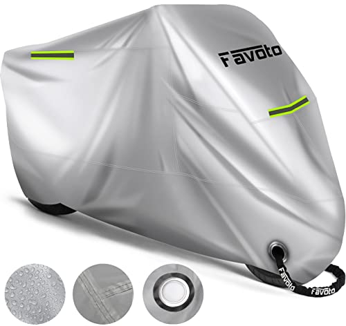 Favoto Telo per Moto Impermeabile Telo Coprimoto in Materiale Oxford 210D con Cuciture Termosaldate, Copertura Motociclo Resistente a Polvere/Pioggia/Foglie/Escrementi Uccelli (265x105x125cm)