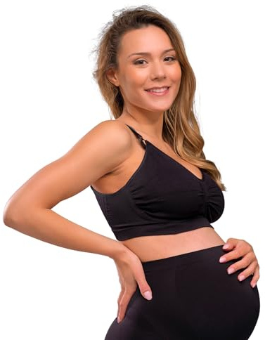 Carriwell Gel-Support Schwangerschafts- & Still-BH | Patentierte Gel-Bügel Unterstützung, Still BH mit Bügel, Atmungsaktiver Mikrostoff, Nahtlos & Anpassbar, Schwarz L