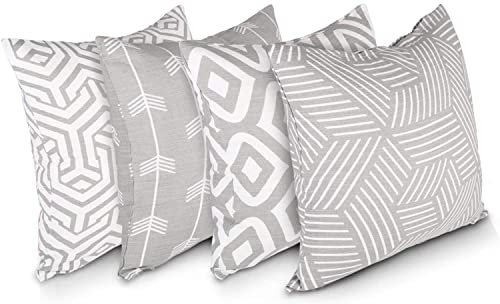 Penguin Home 4Er - Pack Dekorative Quadratische Kissen Aus Baumwolle, Luxuriöse, Mit Unsichtbarem Reißverschluss, 45X45 cm (18 Inches), Grau/Weiß - Mischen