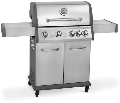 Dellonda 4+1 Burner Deluxe Gas BBQ with Piezo Ignition, Stainless Steel - DG17
