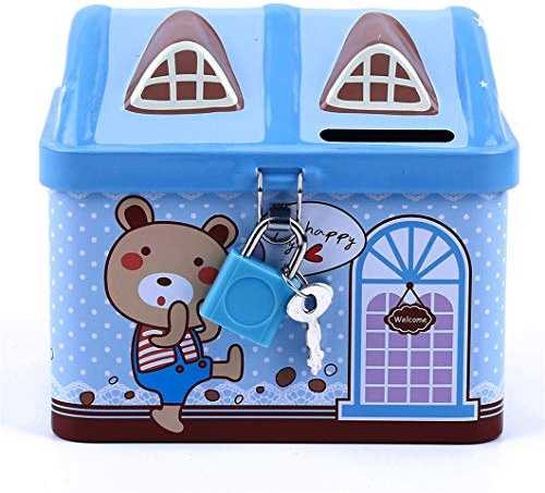 Sperrins Creative Money Banks - Piggy Bank Metal House Shape Cash Safe Child Money Saving Tin Key Lock Money Box Interior Decorations