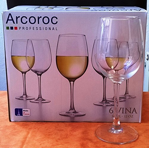ARC VINA 6 Weingläser Tulip Form 36cl Eichstrich 0,2 202 mm für Rot oder Weißwein Normales Stabiles Glas