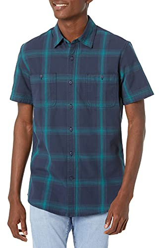 Amazon Essentials Men's Kortärmad Chambray-skjorta, Marinblå Gradienta ränder, XXL