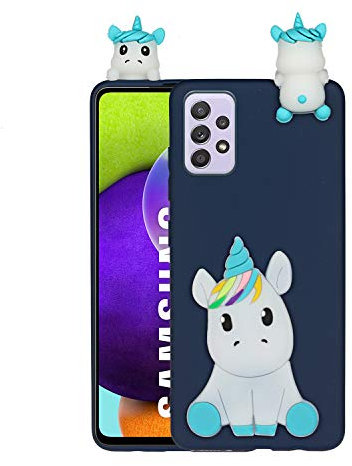 HopMore Kompatibel mit Samsung Galaxy A32 5G Hülle Dünn Silikon Weich Gel 3D Tier Motiv Slim Case Stoßfest Handyhülle Galaxy A32 5G Silikonhülle Schutzhülle Cover - Blaues Einhorn