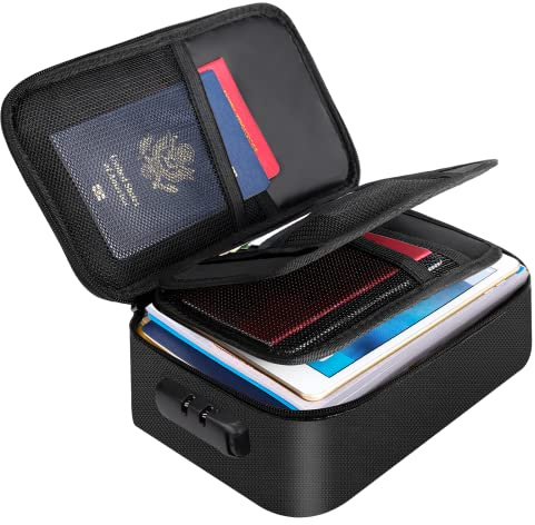 ENGPOW Small Fireproof Storage Organizer Case with Lock, 9”x 5.3”x 3.7”