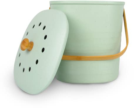 BIRAMBEAU - Secchio per compost da cucina - Robusto ed elegante - Di facile manutenzione - In fibra di bambù - Filtro al carbone antiodore - 6L - Verde