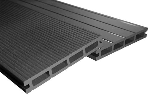 Endorphin® WPC Terrassendielen Komplettset 2-50m² Anthrazit - Mit Unterkonstruktion & Clips – WPC Dielen Wetterfest Und Pflegeleicht – Hohlkammerdiele Rutschfest – Dielenlänge 220cm (6qm)