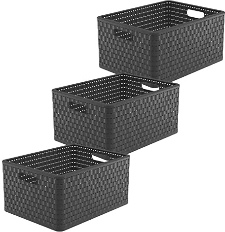 Rotho Country Aufbewahrungsbox 3 x 28 L Aufbewahrungskorb aus PP Anthrazit