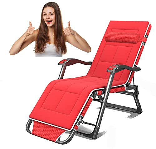 XZSBDXHH Gartenliege Sonnenliege Liegestuhl Liegenauflage Hoch Senioren mit Kissen Saunaliege Auflage Extrabreit Deckchair Liege Gartenliege Liegender Recliner Relaxliege (red with pad)
