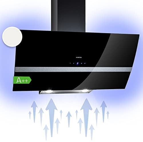 Klarstein Clara 90cm Angled Extractor Fan for Kitchens, Exhaust Hood w/Dishwasher Safe Aluminium Grease Filter, Powerful 509m³/h Airflow, RGB LED Light, Class A Efficient Extractor