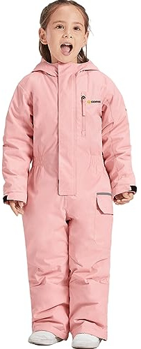 GEMYSE Combinaison de Ski pour Enfant Fille Garçon avec Capuche Imperméable et Chaude Hiver Ensemble de Neige Coupe-vent(Rose,116-122)