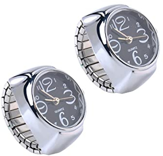 Mikikit 2stücke Teiliges Ringuhr Damen Und Herren Modische Mini-fingeruhren Mit Quarzuhrwerk Schwarzes Metallgehäuse Klare Ziffernanzeige Einzigartiges Design Als Stilvolles Accessoire