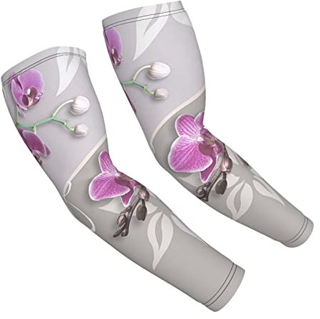 VUCEMI Rosa Orchidee bedruckte Armstulpen Sonnenschutz UV-Schutz Ärmel kühlende Armärmel für Männer und Frauen Tattoo Cover Up Ärmel, Weiss/opulenter Garten, Einheitsgröße